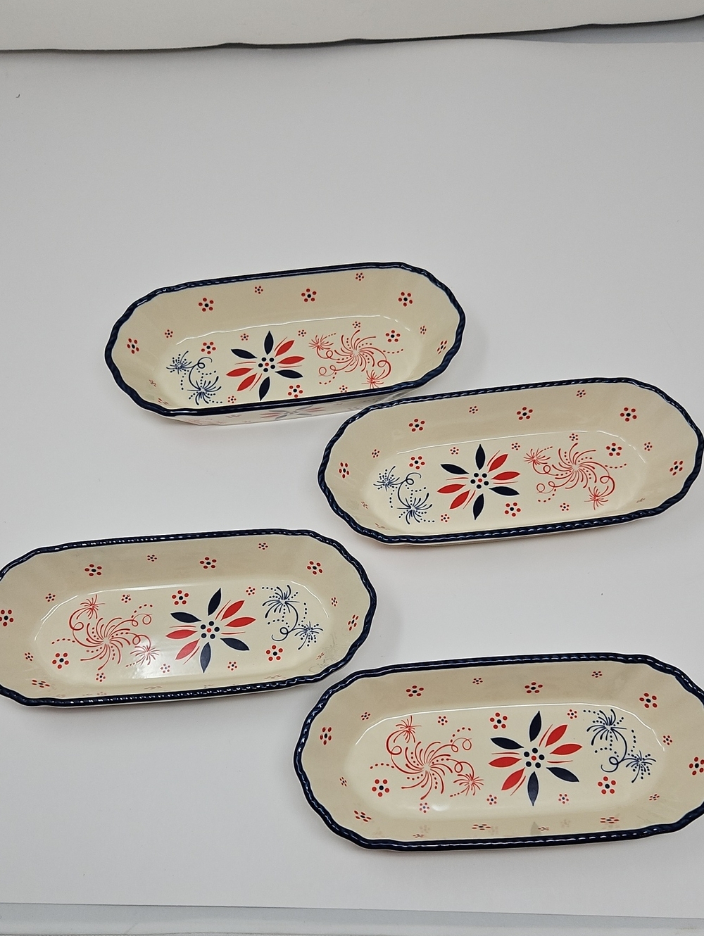 Temptations Ceramic Serving Dishes Fireworks Festive Patriotic- Set of 4